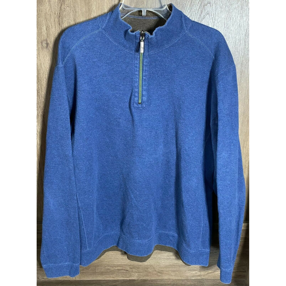 Tommy Bahama Reversible 1/4 Zip Mock Neck Blue Pullover Cotton Sweater Size XL
